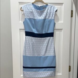 Sandra Darren Sky Blue and Dark Blue Patterned Mini Dress